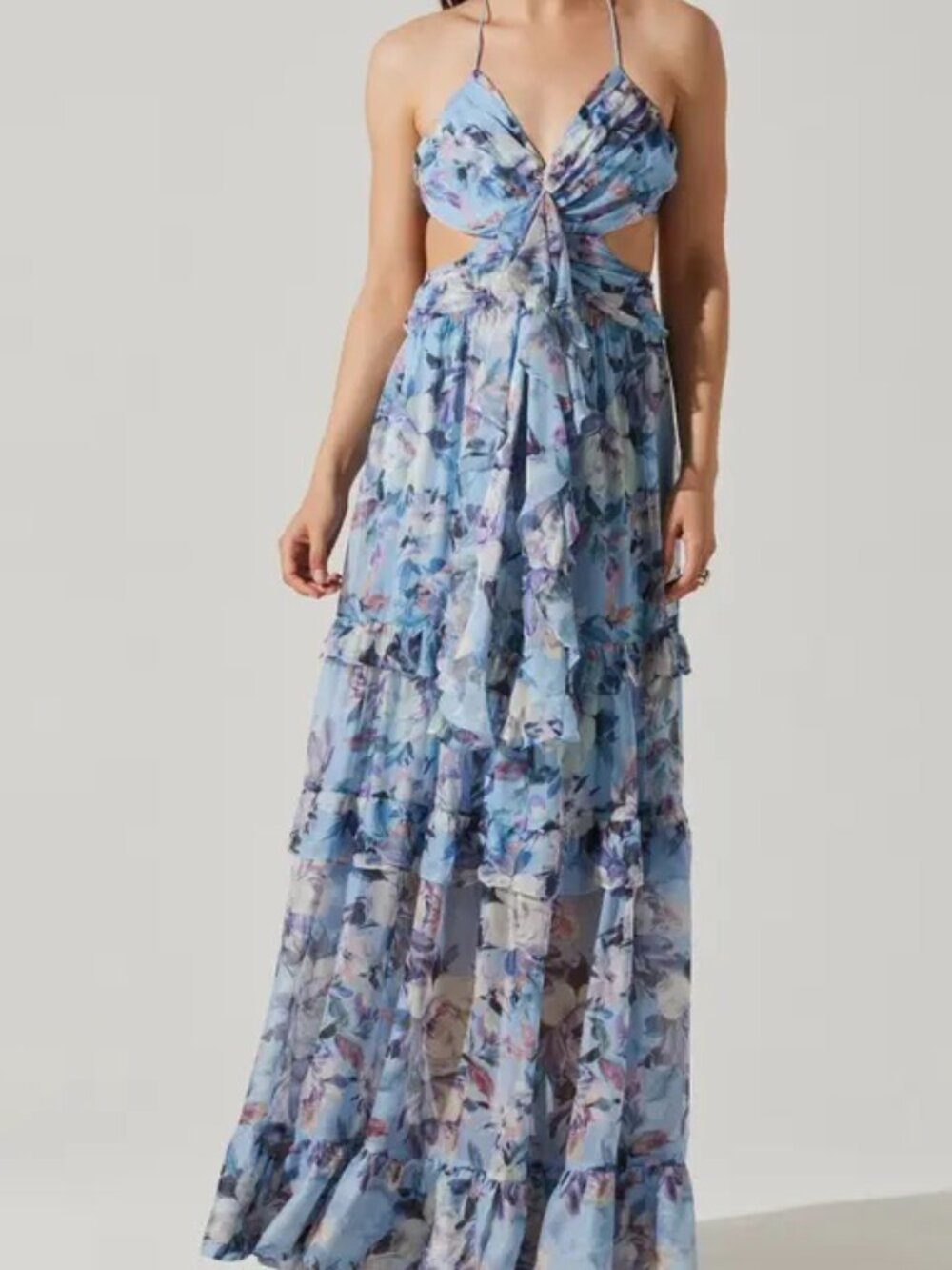 Astr Blue Floral Maxi Dress with Cutout Detail